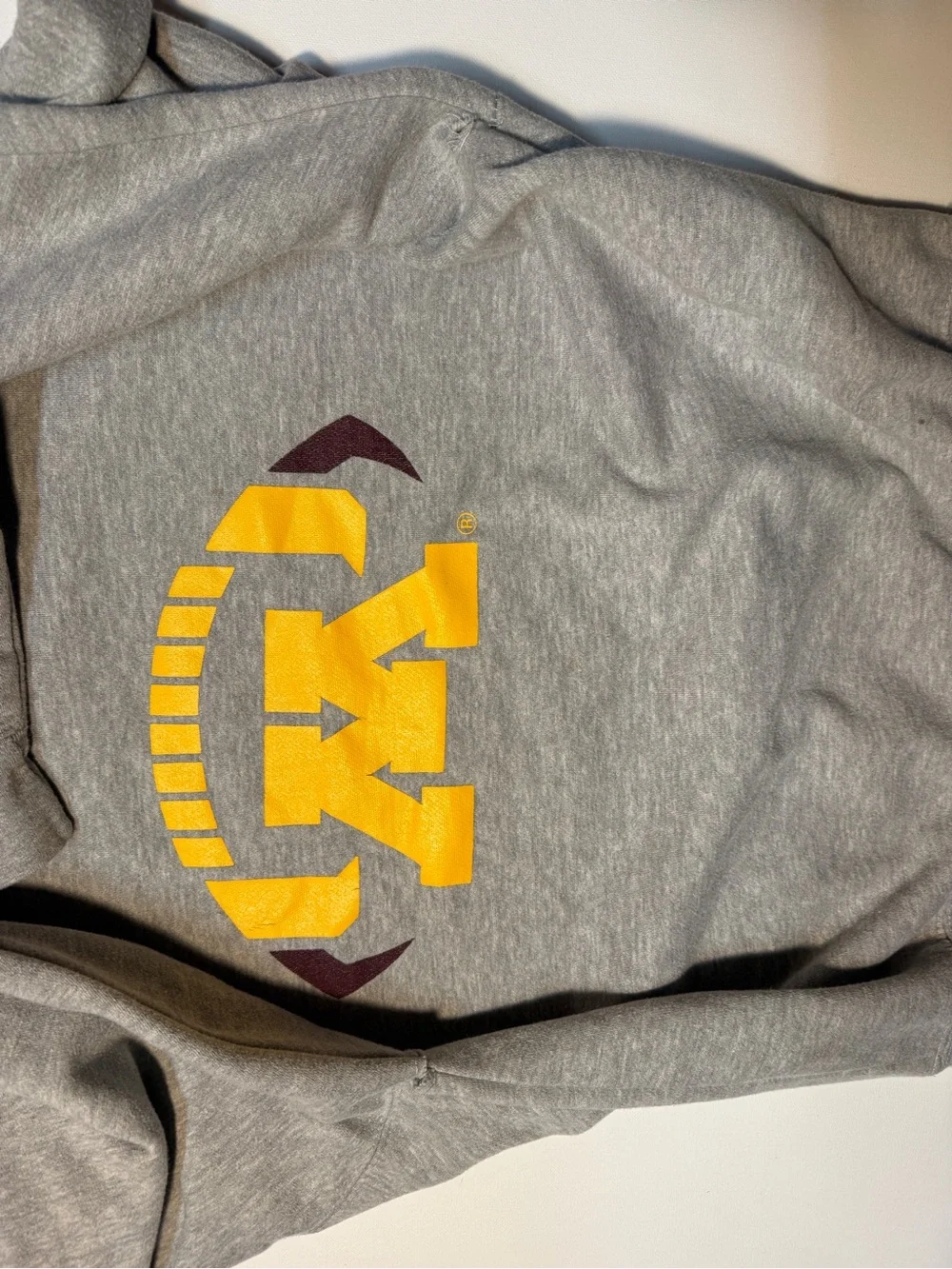 Gray Crewneck Sweatshirt with Gold & Maroon Football Logo‎